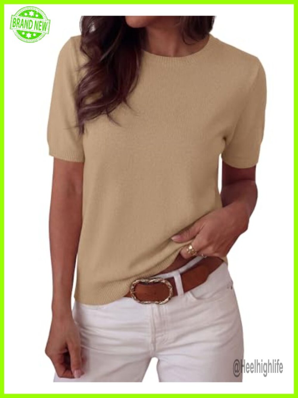 Women's Short Sleeve Knit Top Crew Neck Loose Fit Sweater Pullover